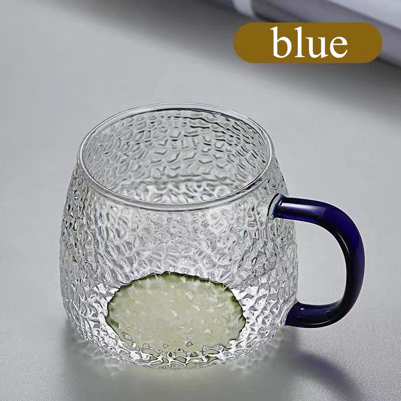 400Ml Thickened Hammered Glass High Resistant Japanese Hammered Glass Mug with Handle: Blue