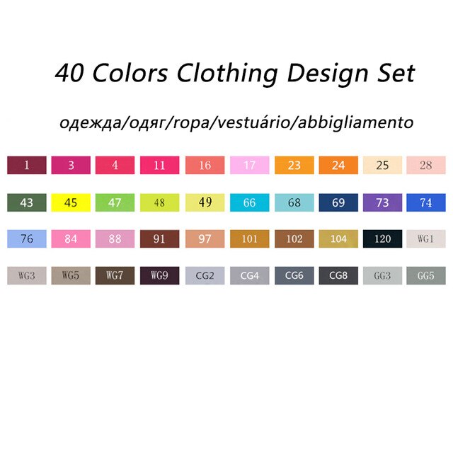 TOUCHNEW (T7) 30/40/60/80/168 colores juego de marcadores artísticos a base de Alcohol rotulador para bocetos pluma Fineliner para dibujar Manga suministros de oficina: 40 Clothing set