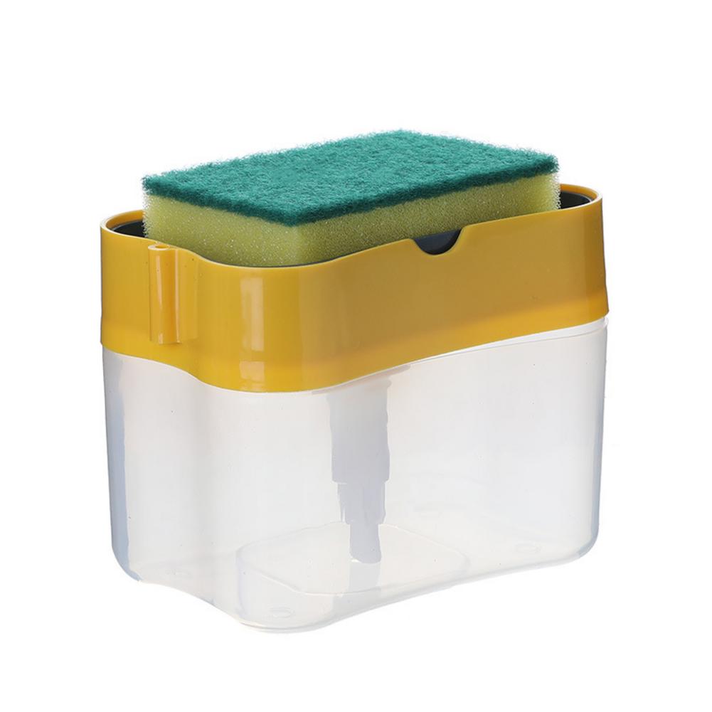 2-in-1 Soap Pump Dispenser With Washing Sponge Holder Liquid Dispenser Container Hand Press Soap Dispenser Dish Washing Tools: Yellow