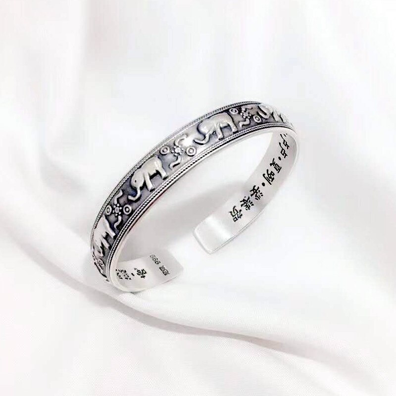 MEYRROYU Silver Color Vintage Distressed Elephant Round Bangle Cute Tai Silver Hand Jewelry Accessories For Women