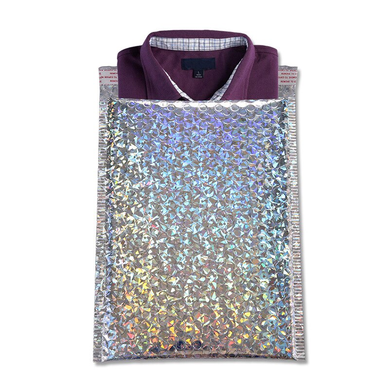 10Pcs Holographic Metallic Bubble Mailer Packaging Glamour Colorful Silver Shades Foil Cushion Padded Envelopes