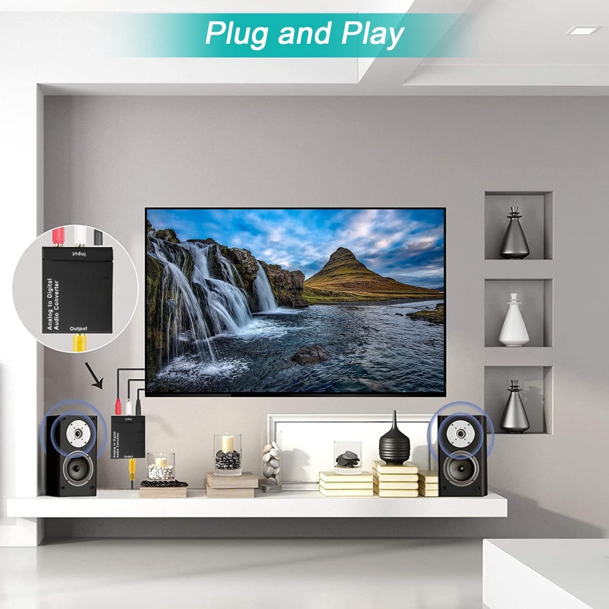 ADC Analog zu Digital Audio Konverter RCA zu Optische Toslink Audio Adapter Analog Digital Fiber Toslink Koaxial Audio Konverter