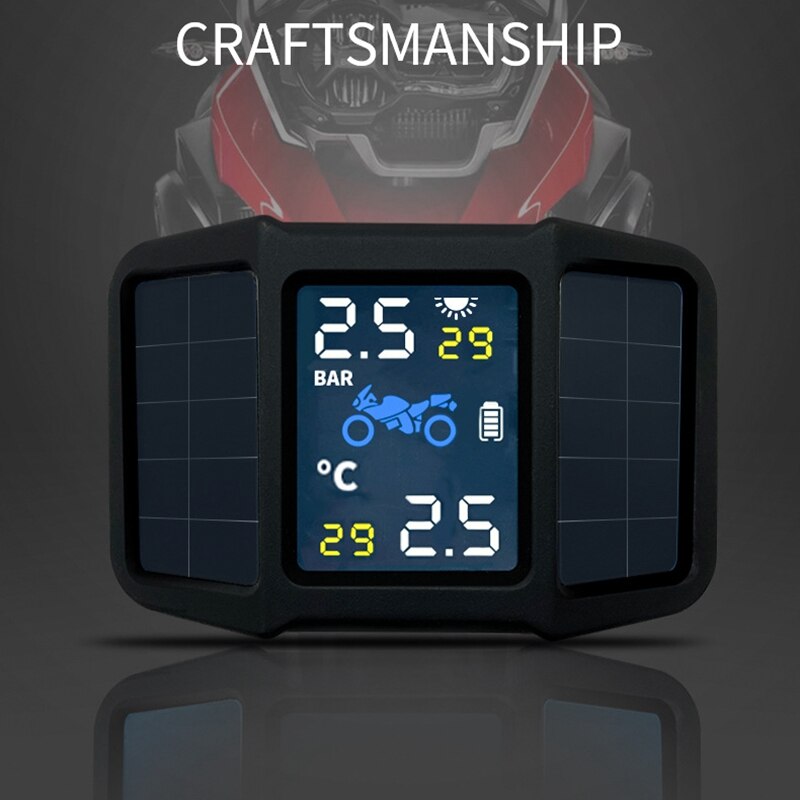 Motorcycle Tire Pressure Monitoring System Solar Power TPMS Real-Time Display Pressure Temperature Alarm