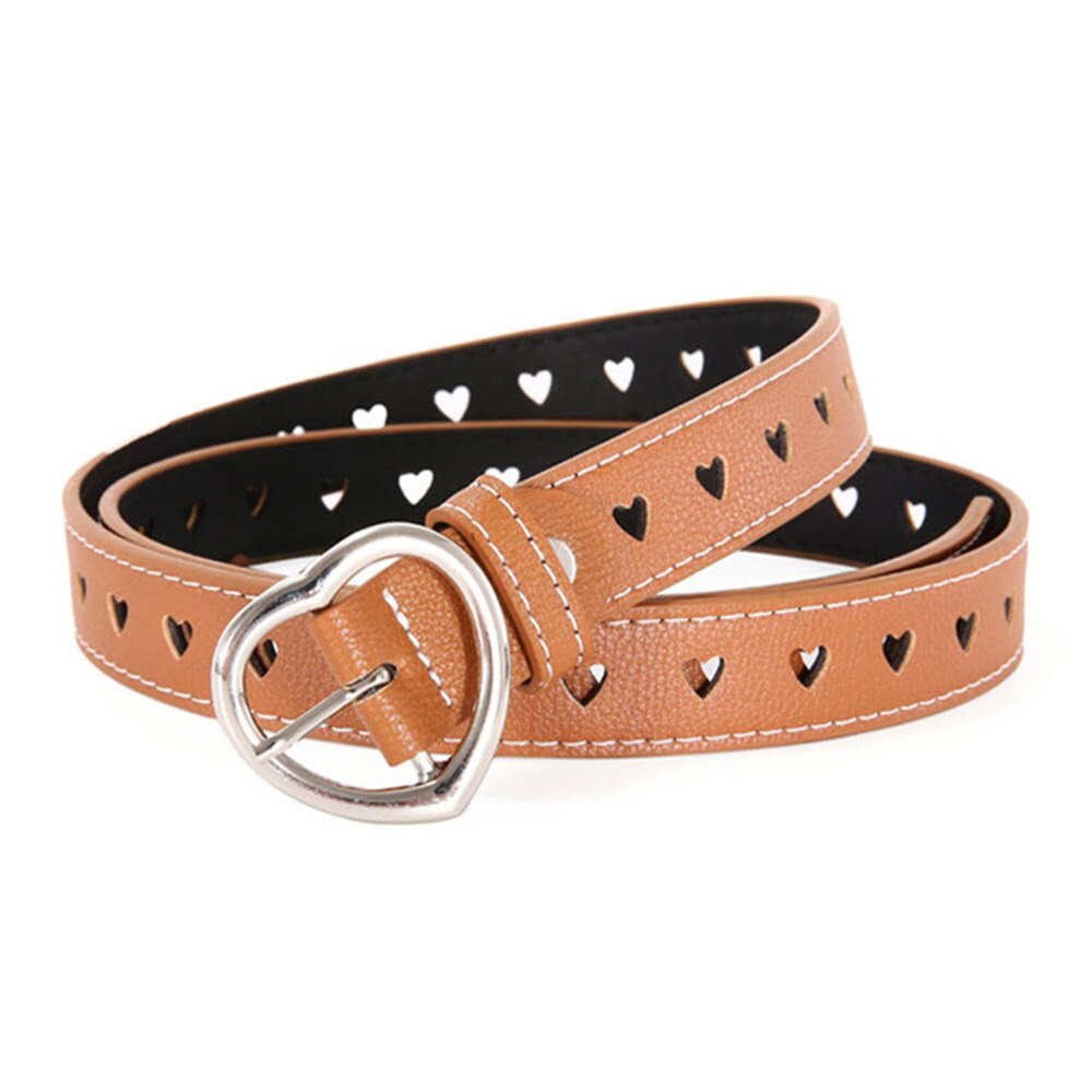 Cinturones de cuero con forma de corazón para mujer, accesorio Retro de celebridad de Internet, hebilla de Metal, color rosa, 2,3 cm de ancho, AK028: Yellow Brown