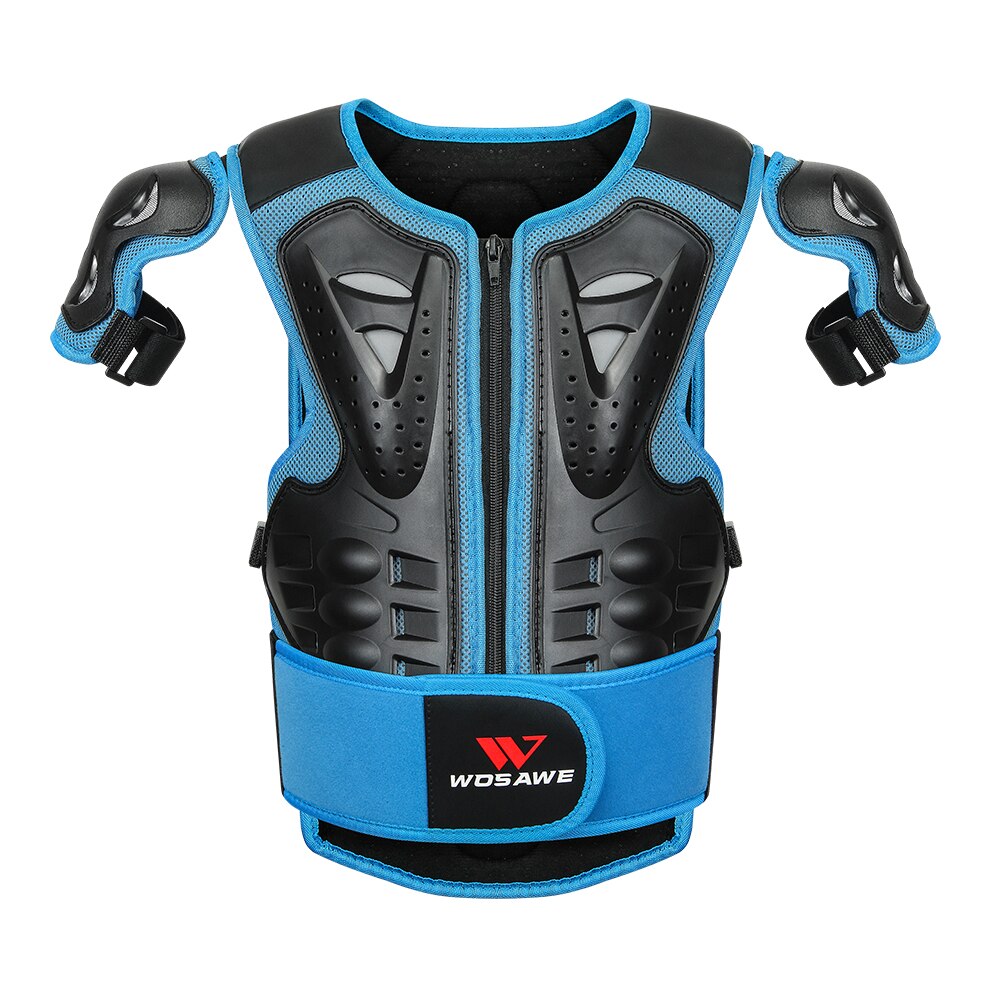 Wosawe Kinderen Elleboog En Kniebeschermers Armor Jacket Fietsen Bescherming Gear Mtb Kniebeschermers 5Pcs Set: Vest Blue