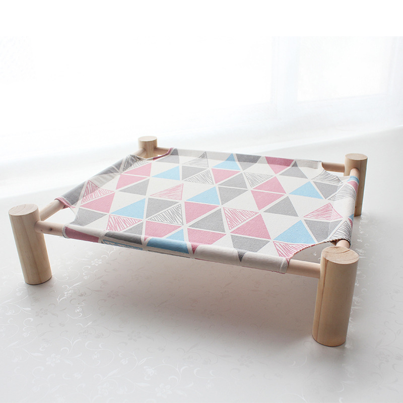 Elevated Cat Bed House Cat Hammocks Comfortable Kitten Puppy Cushion Mat Wood Canvas Cat Lounge Bed Summer Pet Sleeping Supplies: 2