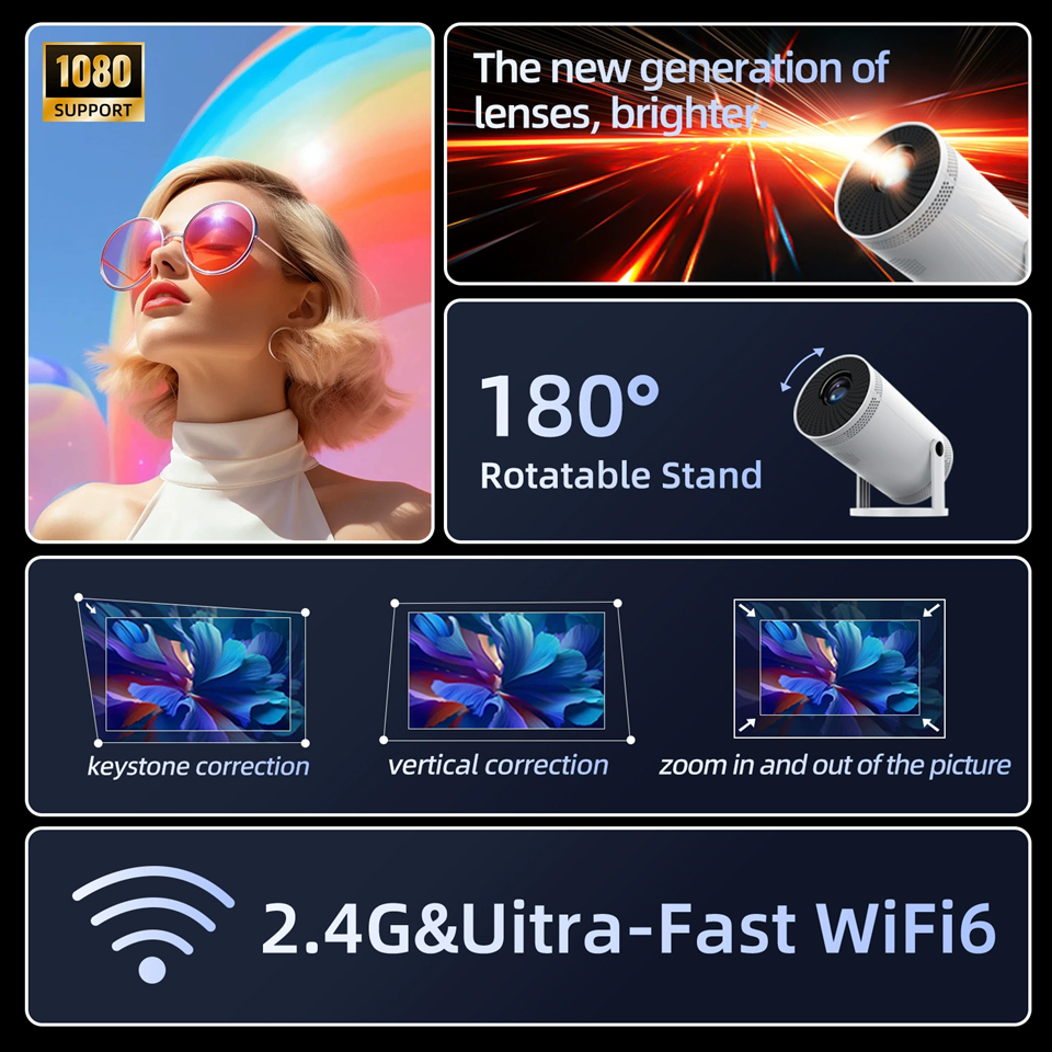 KaiAqua Mini Portable Projector FY300 4K Dual Wifi 260 ANSI Allwinner BT 5.0 1080P 1280*720P Home Cinema Outdoor Projetors