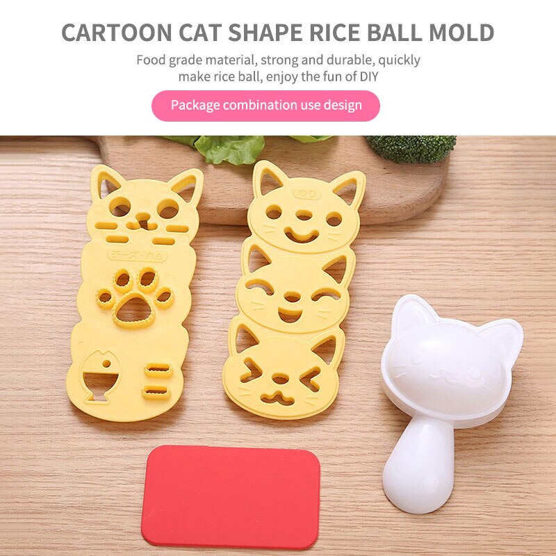 DIY Rice Balls Tools Lovely Japanese Style Cute Cat Kitten Onigiri Lunch Sushi Tools Eco-Friendlly Kitchen Tools