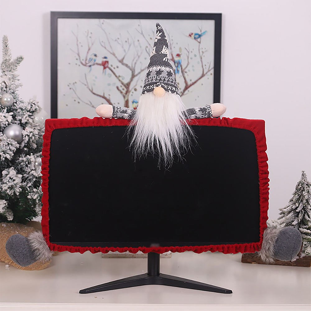 Modne ozdoby świąteczne nowa dzianinowa leśniczy lalka bez twarzy obudowa komputera monitor osłona ramy świąteczne dekoracje