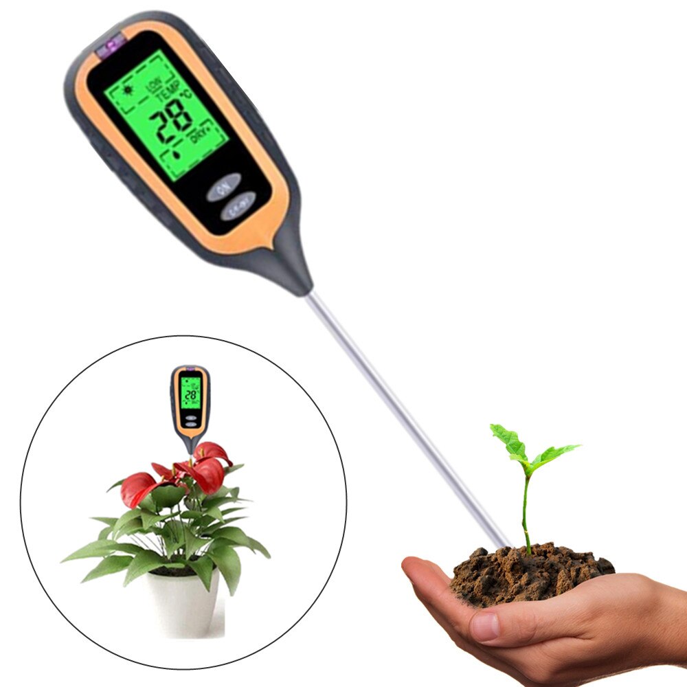 Digital 4 IN 1 Soil Moisture Meter PH Meter LCD Display Temperature Sunlight Moisture Tester Garden Farm Lawn Plant 40% off
