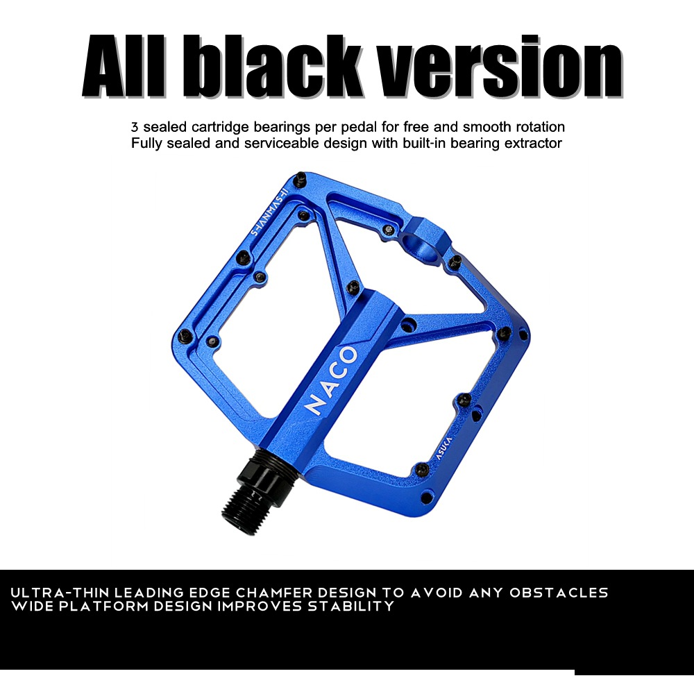 SHANMASHI aluminum alloy mountain bike pedal CNC craft bicycle wide flat pedal 3 bearings: Blue
