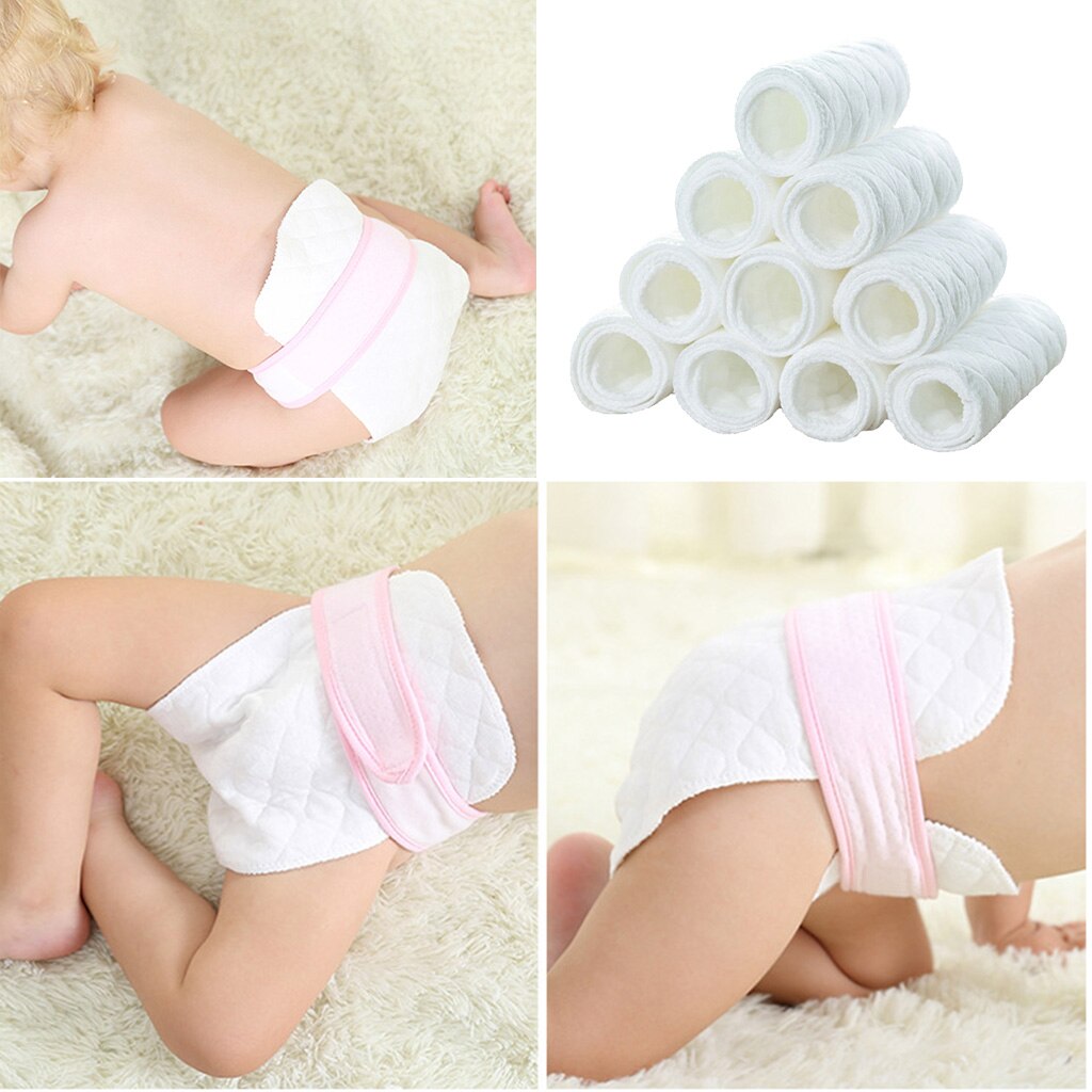 10Pcs Breathable Reusable Cloth Diaper Nappy Liners Pads 3 Layers Cotton