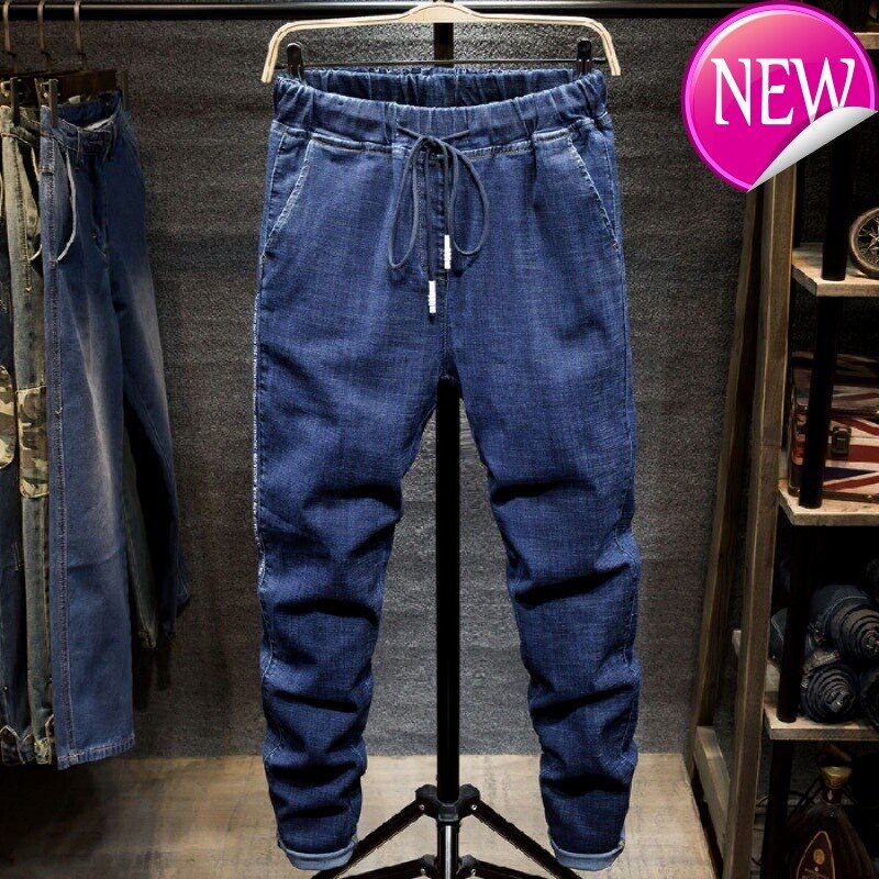 Jeans stor størrelse sort herre mand plus størrelse haremsbukser efterår elastisk stretch slim feet bukser 7xl 6xl 5xl