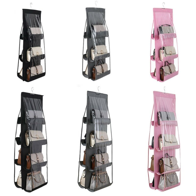 8 Pockets Hanging Bag 3 Layers Folding Shelf Bag Purse Handbag Organizer Door Pocket Hanger Storage Closet Hanger