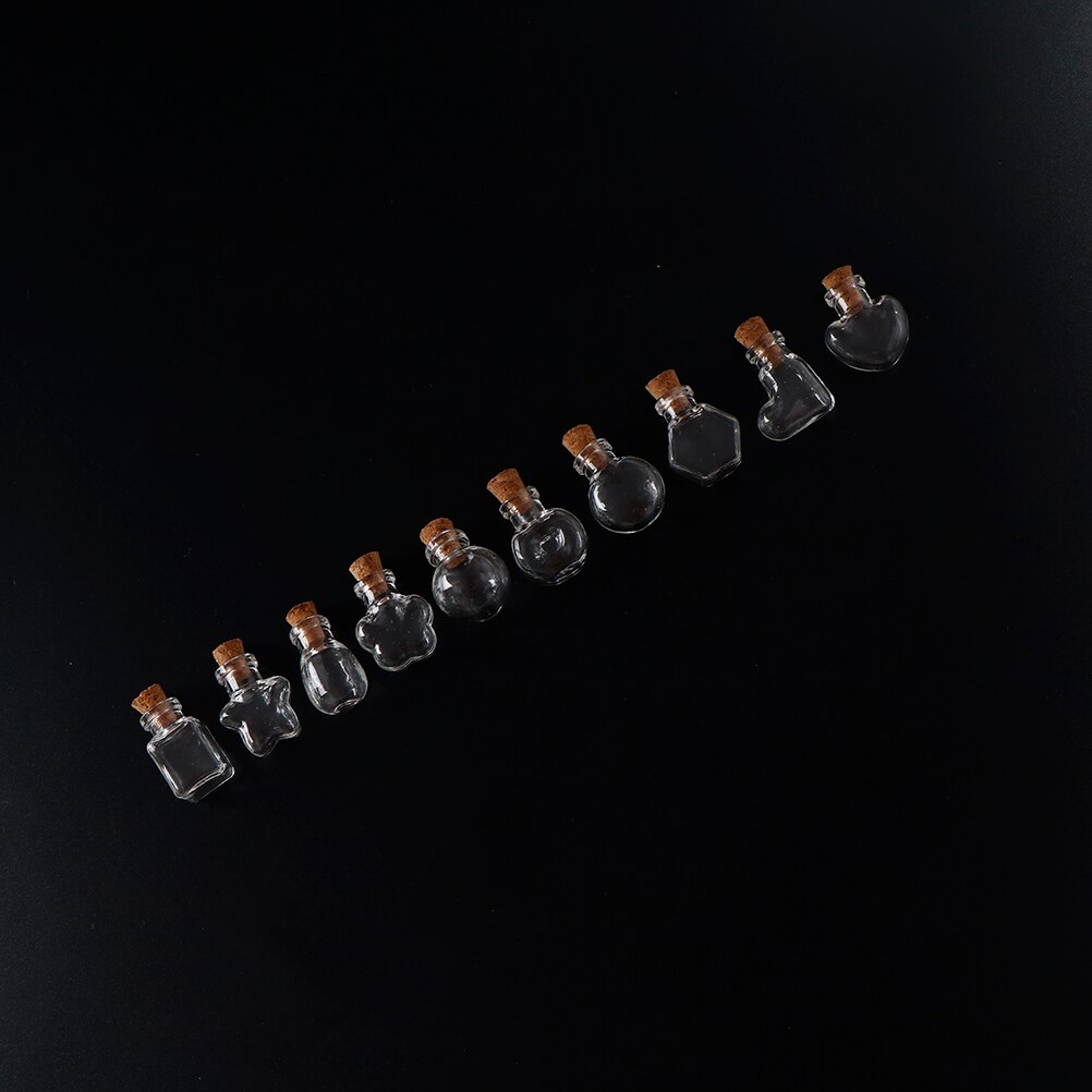 10 Shape Mini Glass Bottles Key Chain Pendants Small Wishing Bottles With Cork Vial Arts Jars For Bracelets