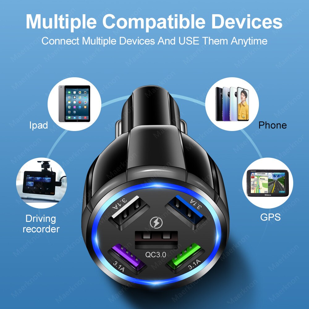 5 Ports Car USB Charger Mini 60W Quick Charge 4.0 3.0 Fast Charging Mobile Phone Charger For iPhone Xiaomi Huawei Adapter in Car