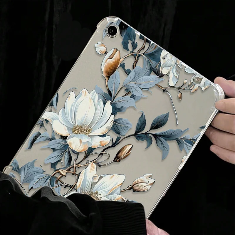 For Ipad Air 5 4 10th 10.9 Case ipad air 11 Pro 11 10.5 9.7 Cover 10.2 7th 8th 9th Gen Blue Leaf Flower Branch Painted Shell