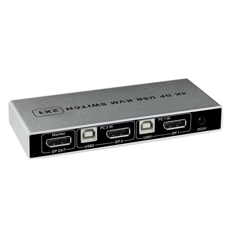 Displayport KVM Switch 4K/60Hz, conmutador de doble puerto DP 1,2 KVM, 2 en 4 salidas para compartir teclado de impresora, ratón (enchufe de la UE)