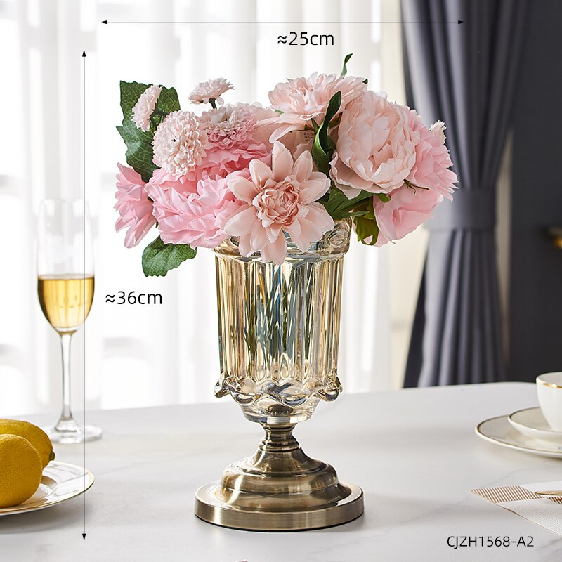 De lujo de florero de vidrio nórdico, decoración para el hogar moderno arreglo con flores artificiales de la boda jarrón de decoración de terrario Decoración Para sala de estar: B