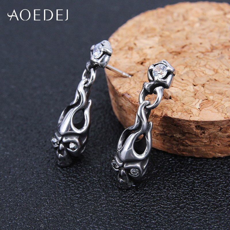 AOEDEJ Mens Punk Skull Stud Earrings 316L Stainless Steel Earrings Snake Hip Hop CZ Earrings Gothic Jewelry