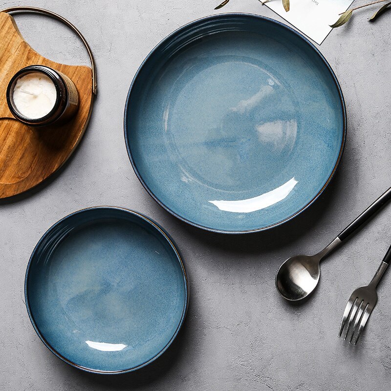 FANCITY household fish dishes, retro shallow bowls, ceramic dishes, rice dishes