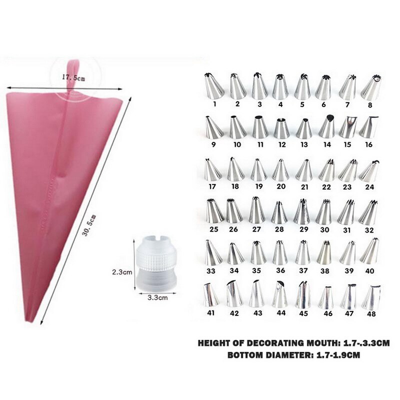 50 stuks/set taartdecoratieset benodigdheden set gereedschappen spuitmondjes gebak spuitzak spuitmondjes bakset bloemzak mond geknepen