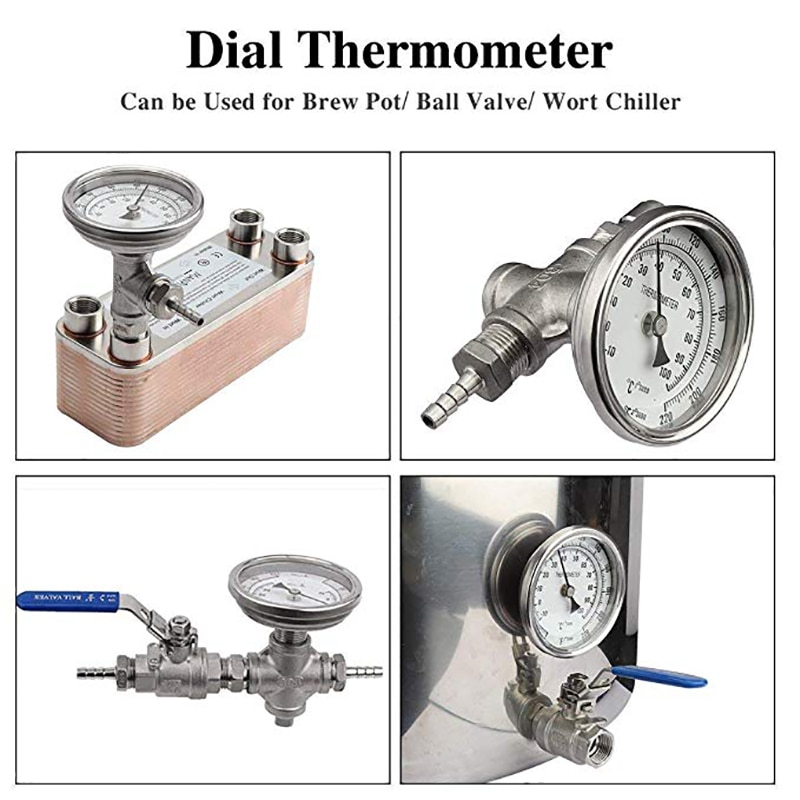 The Best Offer Weldless Bi-metal Thermometer Kit, 3"Face & 2"Probe, 1/2"MNPT, 0~220F Degree, Brewer Thermometer, Homebrew Kettle