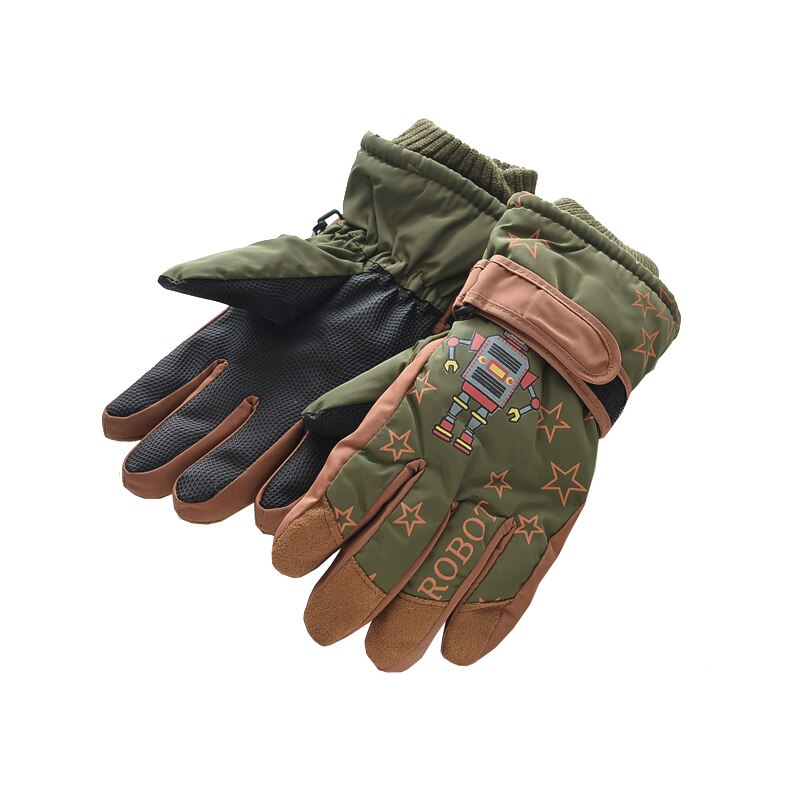 Vliegtuig Print Winter Jongens Meisjes Handschoenen Waterdicht Antislip Dikke Warme Kids Wanten Skiën Sneeuw Sport Kinderen Handschoenen: C Green