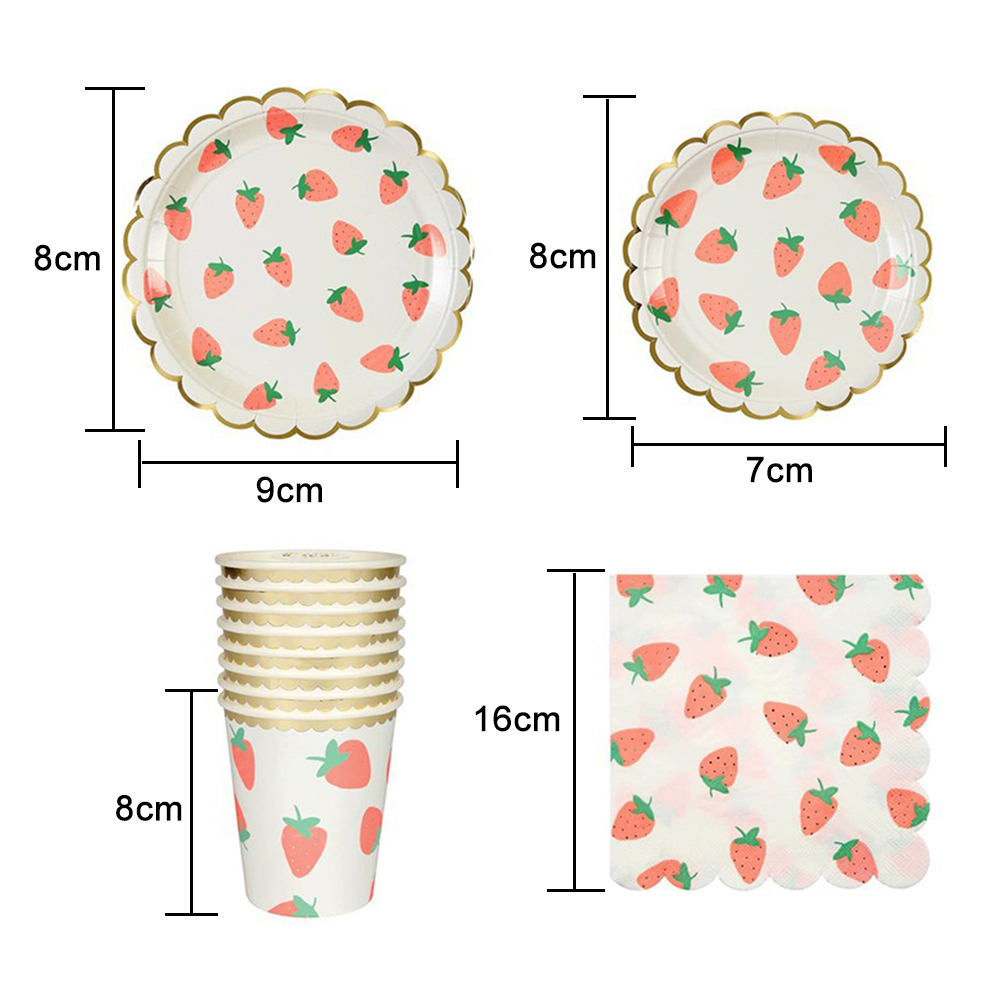 40 Pcs Papier Plaat Wegwerp Servies Set Aardbei Patroon Cups Lade Tissue Voor Bruiloft Verjaardag Decoratie Feestartikelen