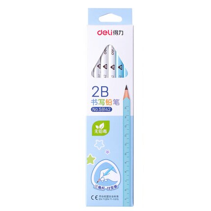 12 Pencils Deli Easy Grip Triangle Pen Pencil 2B/HB Primary School Children Stationery Wooden Lead Pencils School Supplies: 12 Pencils BLUE 2B