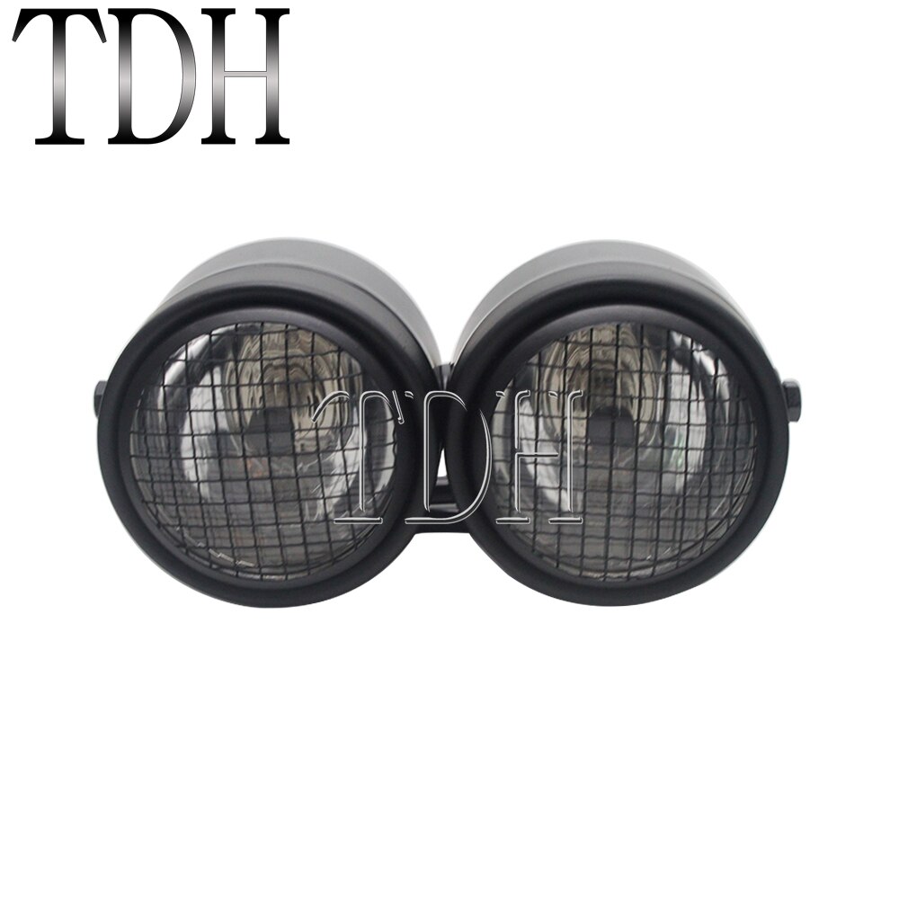 Motorcycle Retro Headlight Mesh Grill Twin Dual Cafe Racer Front Head Light Lamp Bracket Mask Kits For Harley Dirt Bikes
