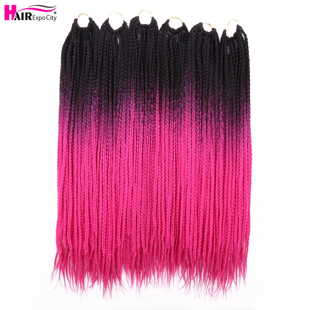 Extensions de tresses synthétiques au Crochet ombrées, 24 pouces, en fibres résistantes à la chaleur, 24 racines/paquet, style rose et bleu, Expo City