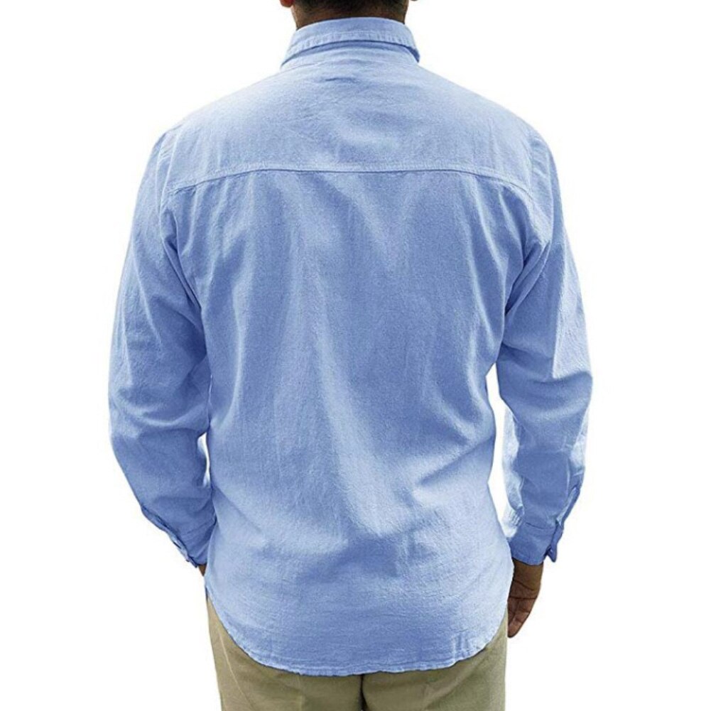 Sommar herr plus size 3xl skjortor män casual enfärgad långärmad nedfälld krage knapp skjortan i bomull linne