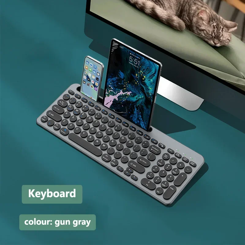 2.4G Wireless Keyboard and Mouse Combo Three-mode Multi System Compatibility Bluetooth Keyboard Mouse Set Rechargeable Keyboards: Khaki
