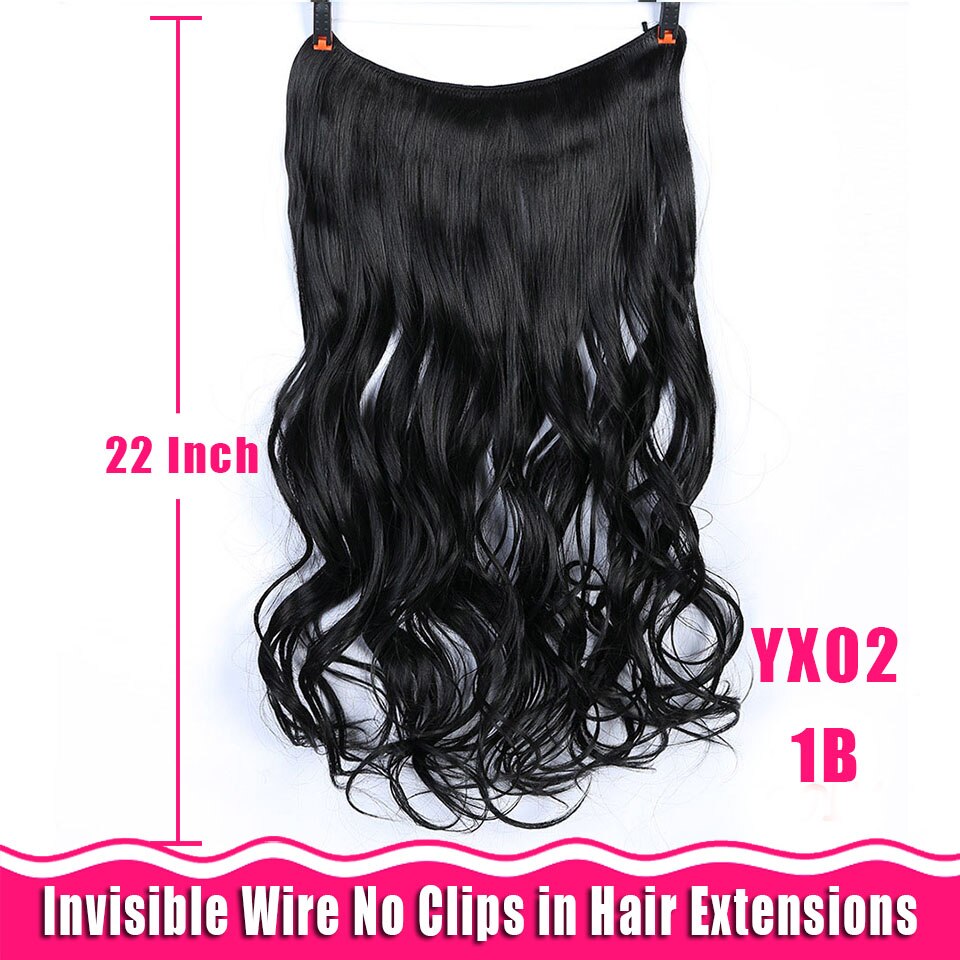 Lang krøllet/lige 24 tommer kvinder fish line hair extensions brun naturlig bølget lang høj temperatur fiber syntetisk hårstykke: Yx02-2