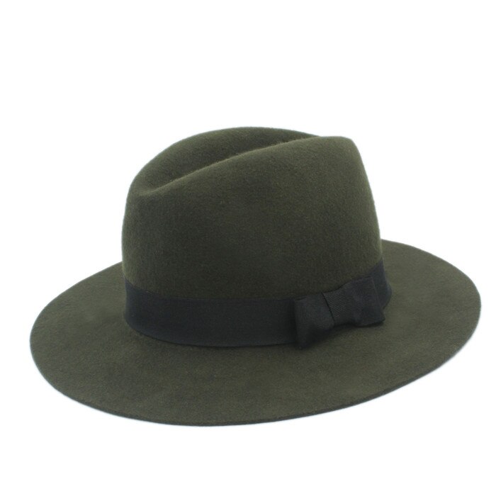 100%  uld bred skygge floppy filt trilby bowknot fedora hat til kvinder damer vinter efterår kashmir gangster kirkehat 5: Grøn