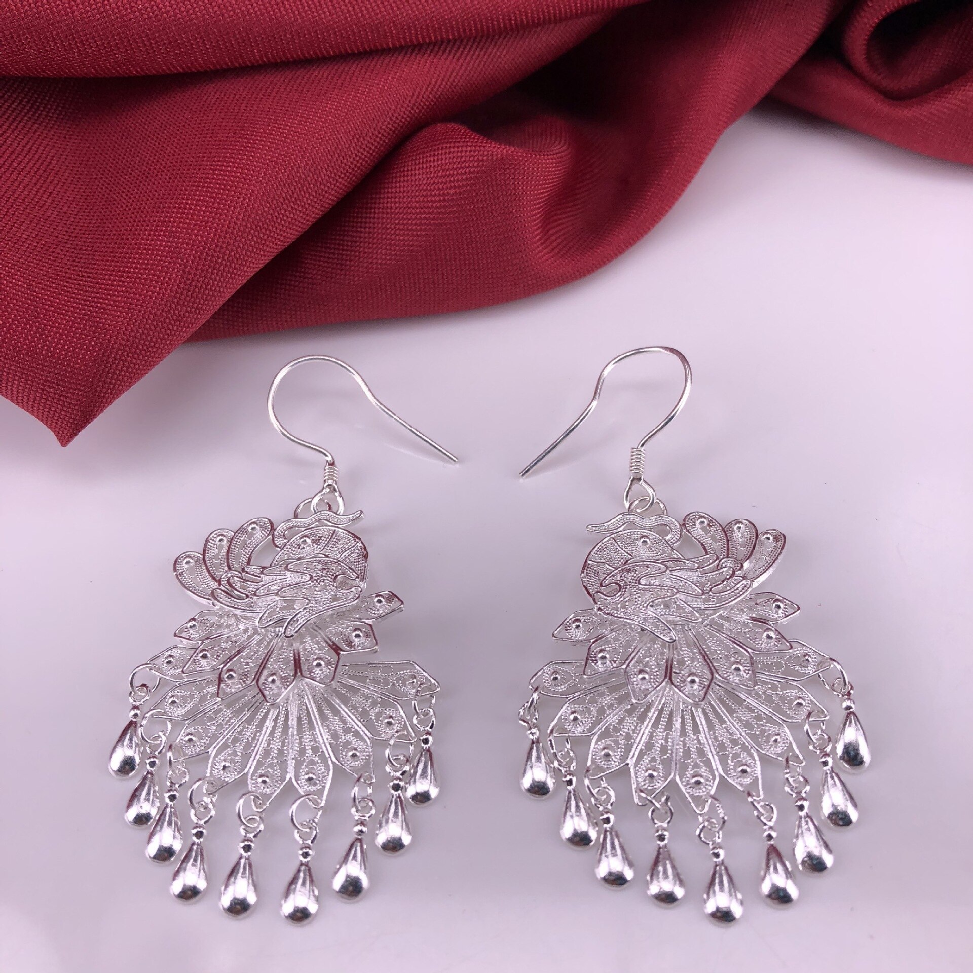 S990 reinem silber Cloisonné pfau Phönix ohr tropfen ohrbüGel reine Hand gebürstet nationalen ohrringe für frauen: 4