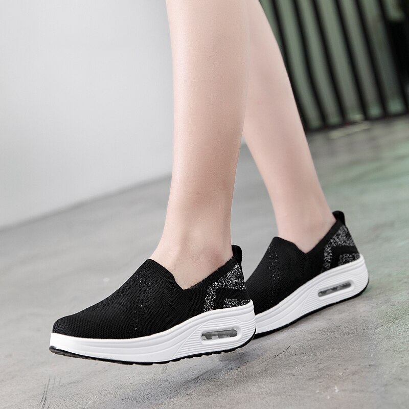 zapatos de mujer Breathable Mesh Sneakers Women Fitness Shoes For Women Minika Brand Thick Sport Shank Air Cushion Shoe: Black / 5.5