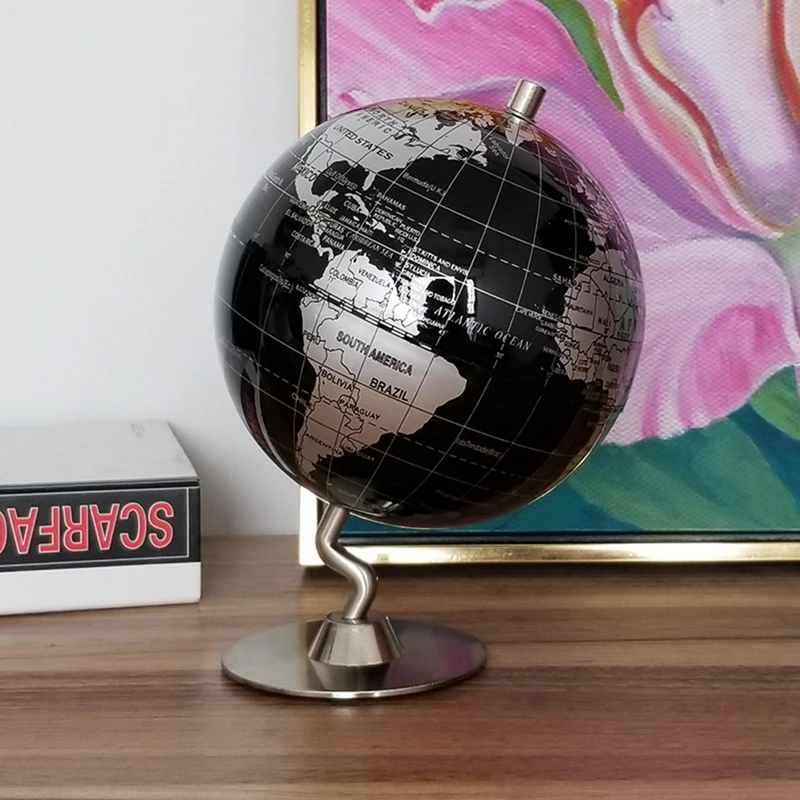 Globo do mundo do Desktop, acessórios Home Retro da decoração, luz da terra, ornamentos luxuosos do globo, mapa do mundo, escritório da geografia, 14cm: Cinza claro