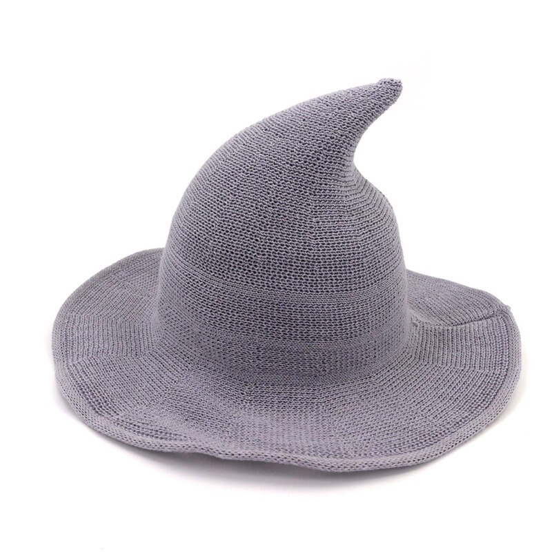 QBHAT Cotton Knitted Witch Hat Cap Casual Wide Brim Bucket Hats Women Funny Folding Magic Wizard Hat Solid Color Chapeau QB25