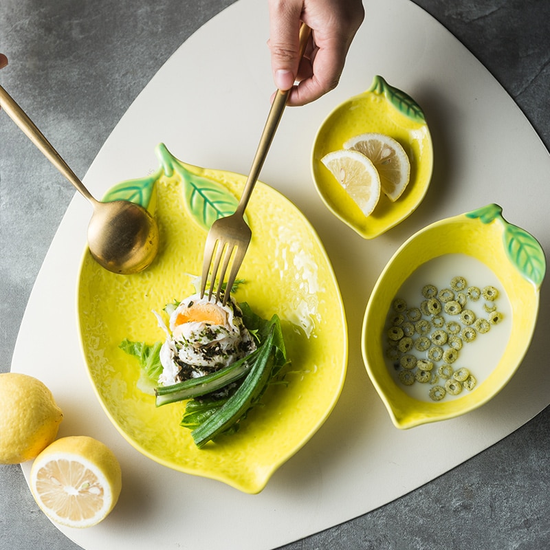 Citronfad netto rød plade hjem sød plade keramisk bordservice dessert plade morgenmad plade  lb032005 avocadopad / sæt