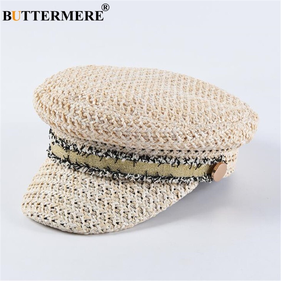 BUTTERMERE Straw Newsboy Cap Women Baker Boy Hat Female Khaki British Style Retro Brand Spring Summer Octagonal Cap