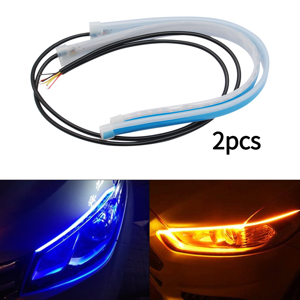 2 uds 12V LED DRL luz de circulación diurna de coche tira impermeable Flexible faros de coche señal de giro blanca luces de flujo de freno amarillas: Cristal azul / 4.300 k