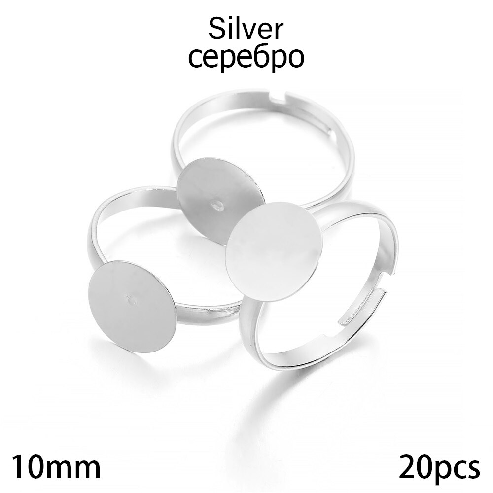 20-40 sztuk/partia 7-10mm Metal regulowany puste pierścienie ustawienie dla DIY ręcznie pierścień tworzenia biżuterii znalezienie akcesoria: 10mm Silver