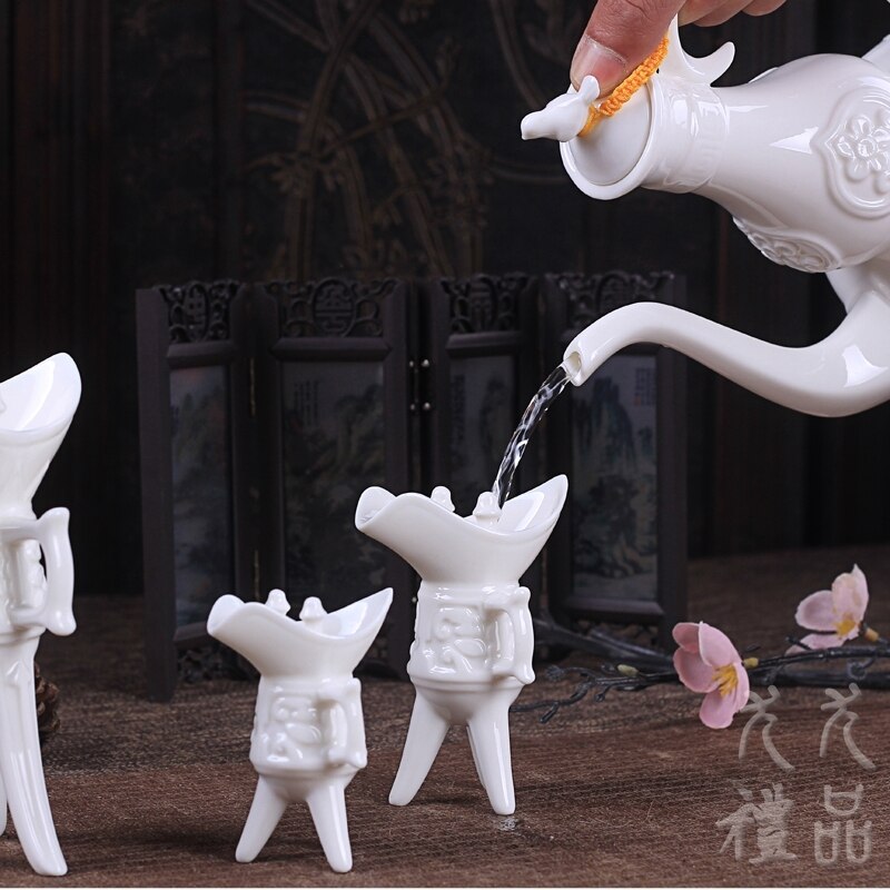 Chinese antique ceramic liquor wine cup set goblet glass old fashioned sake small white wine spirit drinking cup 2pcs