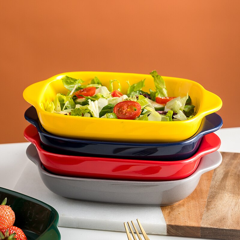 Yellow/Red/Blue/Green/Grey/Pink 400ml/500ml Fruit Salad Bowls Ceramic Tableware Tray Decorative Living Room Plates