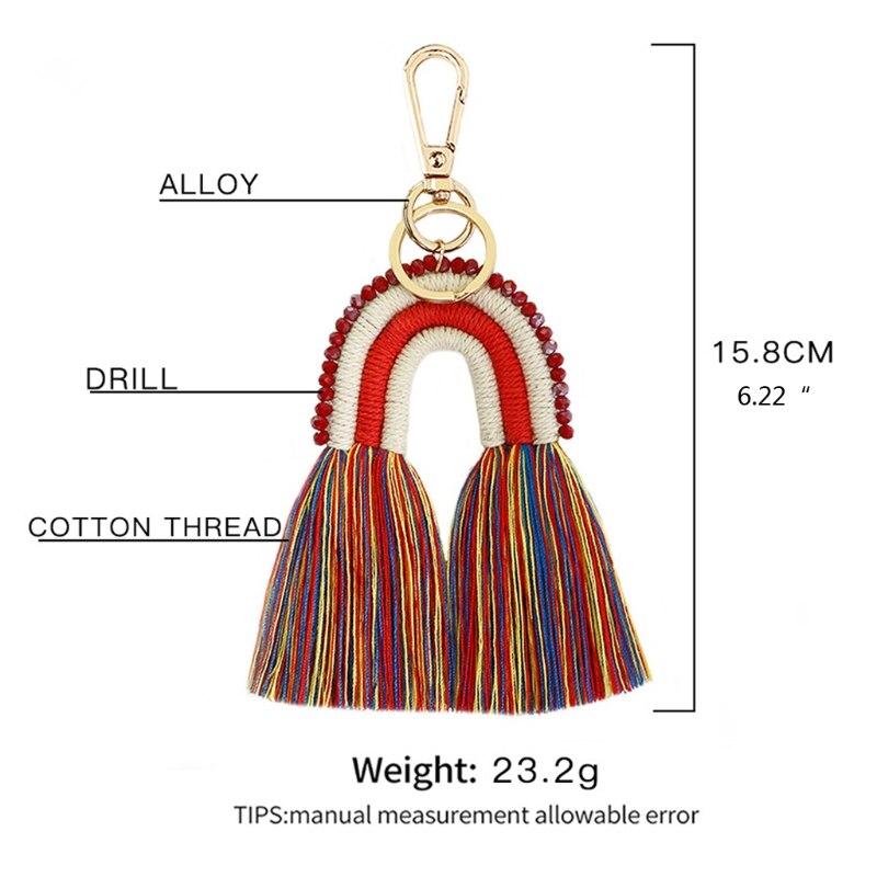 Weaving Macrame Rainbow Keychains Women Girls Boho Handmade key Holder Keyring Bag Charm Pendant Car Hanging