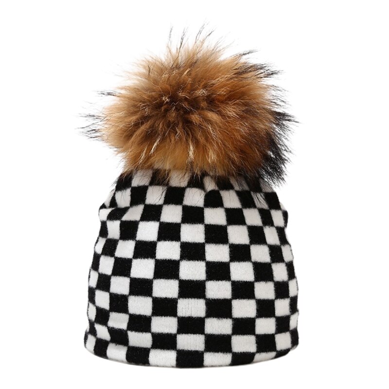 Unisex schattige koe zebra print muts afneembare pompon warme gebreide schedelmuts