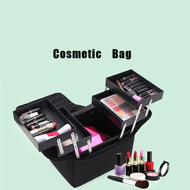 Bolsa de cosméticos de para mujeres, maquillaje, tablilla multicapa, estuche de almacenamiento de gran capacidad, Maleta de varias capas