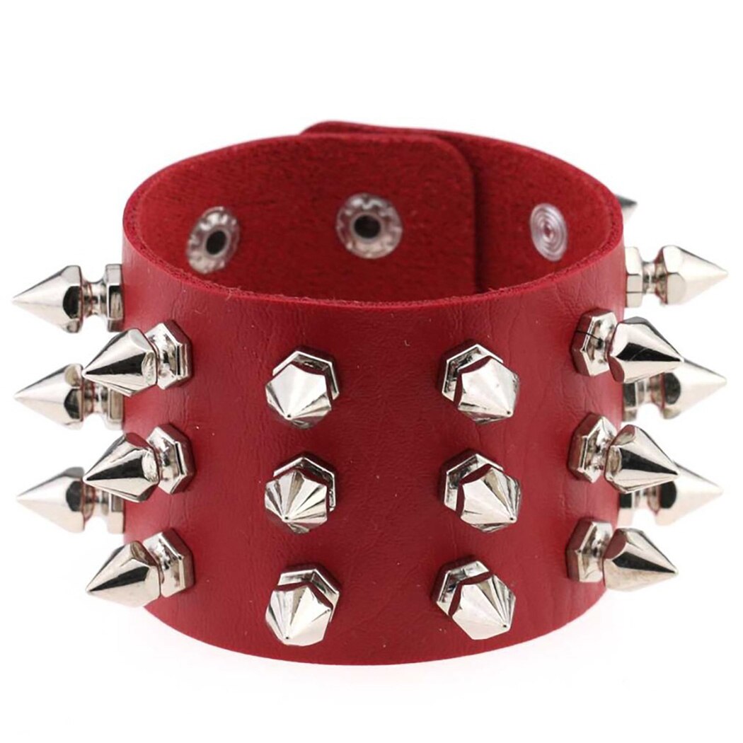 Punk gothique Rock pointes cuspidales Rivet cône goujon large en cuir manchette Bracelet bracelets breloque Bracelet unisexe bijoux: Rouge